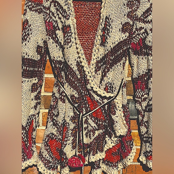 Moth for Anthropologie Sweater With Crochet Edging and Pom Pom Tie Belt. 
Size M - Picture 6 of 12